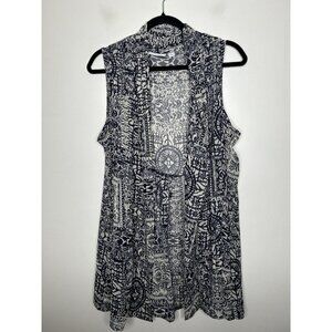 Susan Graver Artisan Blue  Floral Open Front Duster Kimono Vest Size Medium